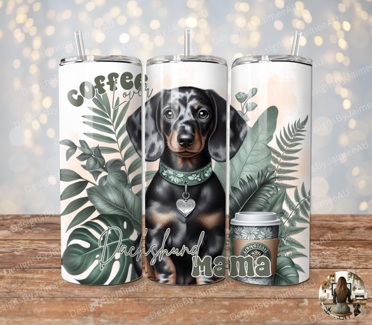 Sage Green Tropical Dachshund "Coffee Lover, Dachshund Mama" Digital Download 20oz Sublimation Tumbler Wrap