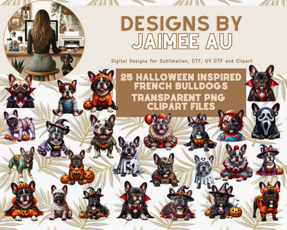 25 Halloween Inspired Frenchies Digital Transparent Clipart Images