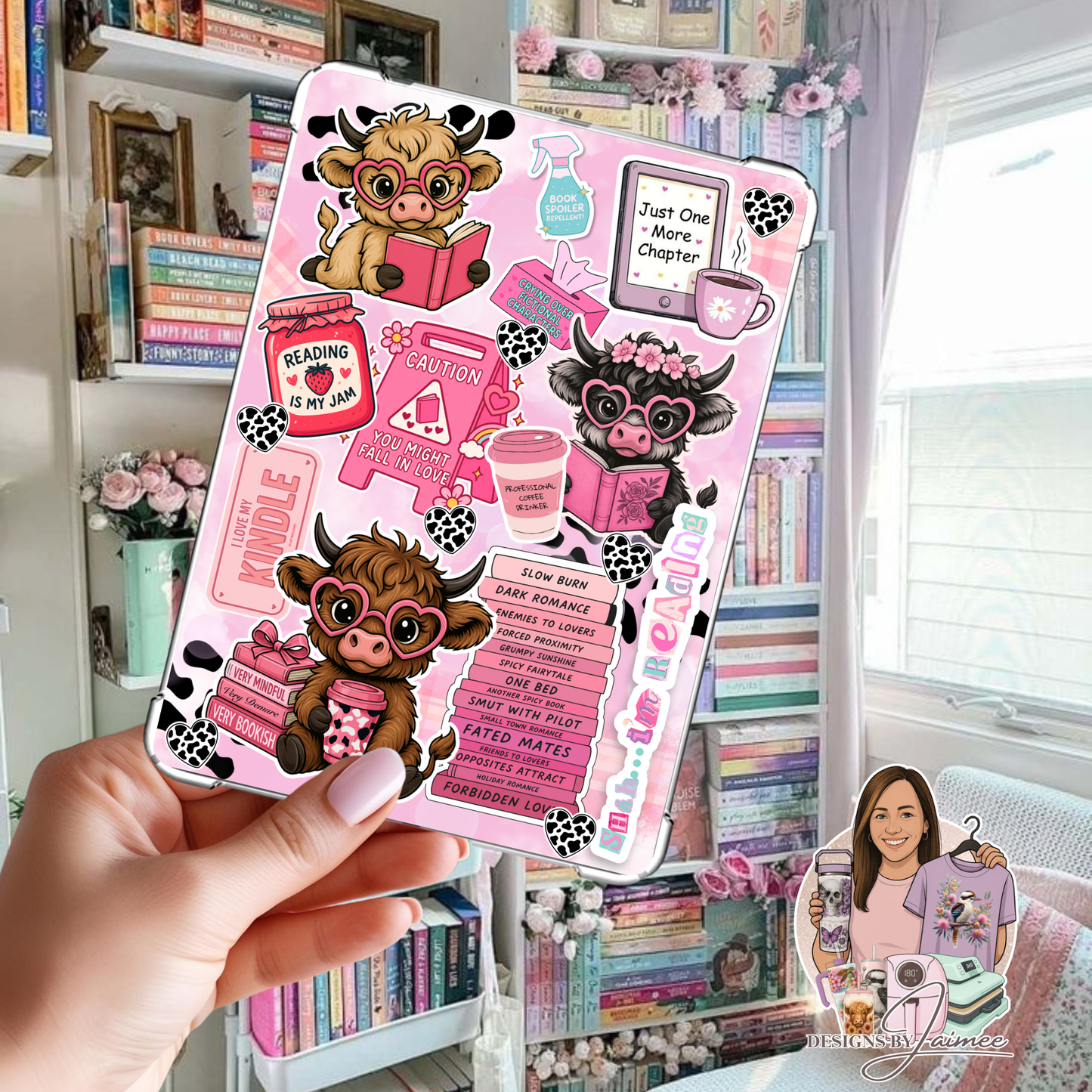 Cute Bookish Highland Cows - Digital Kindle Insert