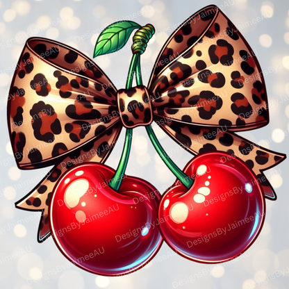 Leopard Print Cherries Digital DTF Transfer PNG Image