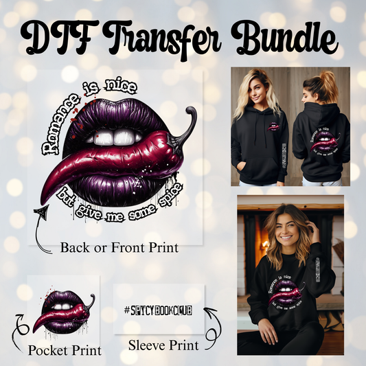 DTF Transfer Bundle – "Romance is Nice" | Main + Pocket + Sleeve Print