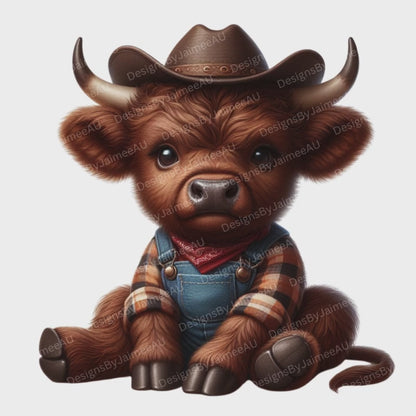 35 Country/Cowboy Baby Highland Cows Digital Transparent Clipart Images