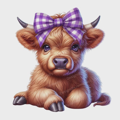 45 Baby Highland Cows With Bows Digital Transparent Clipart Images