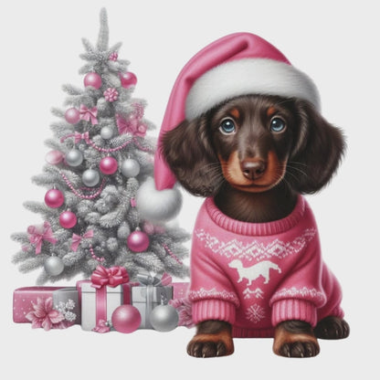10 Pink Themed Christmas Dachshund Digital Transparent Clipart Images