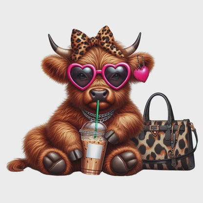 10 Boujee Highland Cow and Coffee Digital Transparent Clipart Images